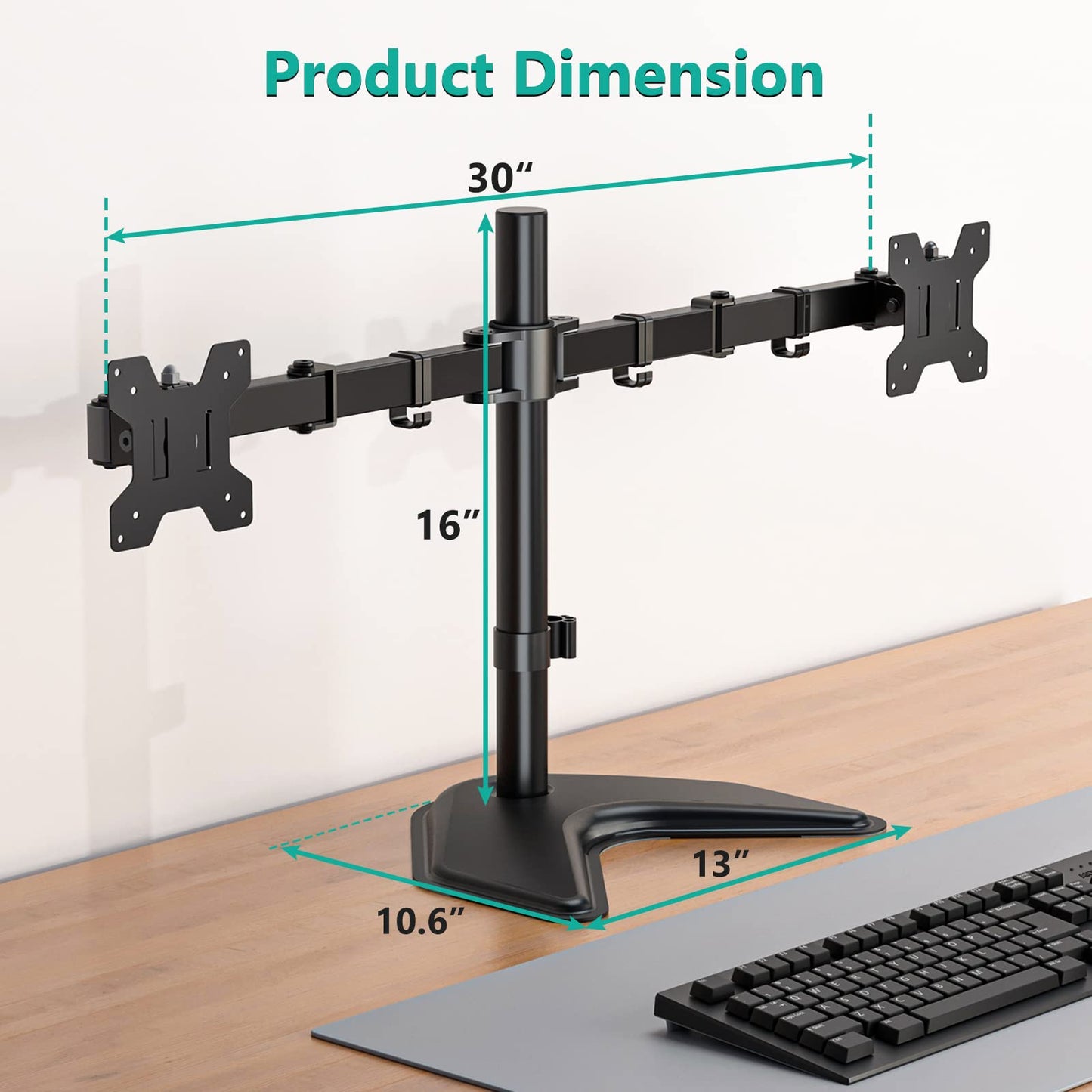 WALI Dual Monitor Stand for Desk, Monitor Stands for 2 Monitors up to 27 inch, Dual Monitors Mount Fits up to 22lbs, Free Standing Full Motion Dual