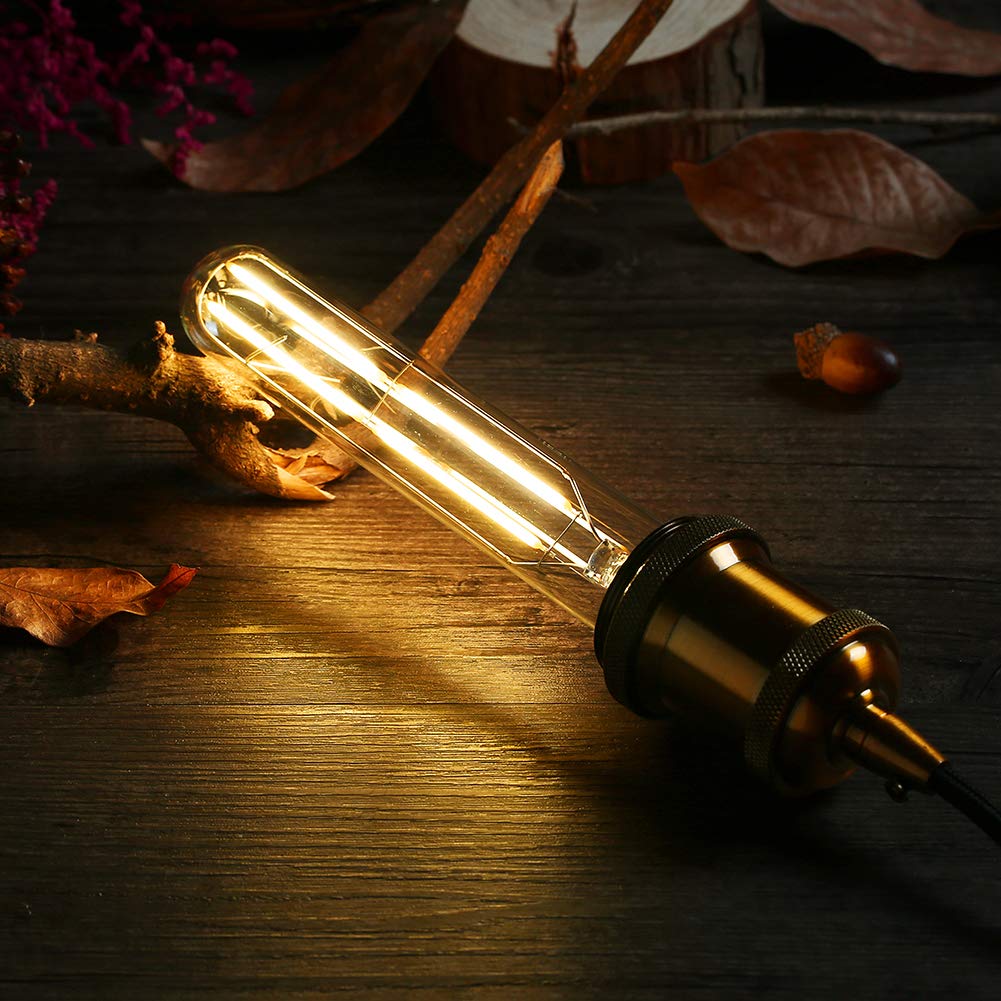 VCTC Lighting Dimmable 6W Tubular LED Bulbs, 3000K Warm White,Edison Style Filament Light Bulb, T10 Vintage Bulb 60 Watt Equivalent, E26 Medium Base