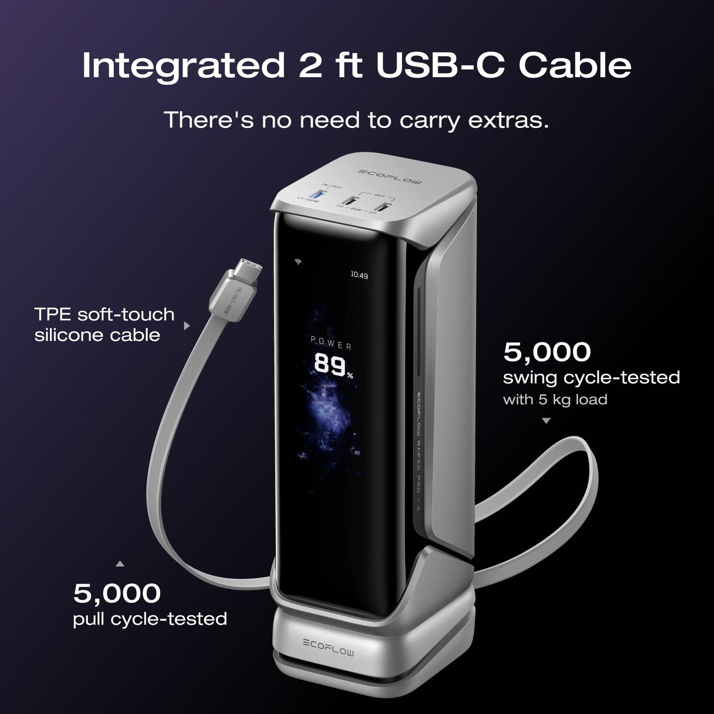 EF ECOFLOW Rapid Pro X Power Bank, 27650mAh 4-Part with 300W Output, Portable Charger with 140W Built-in Cable, for MacBook, iPhone, Laptops, and More