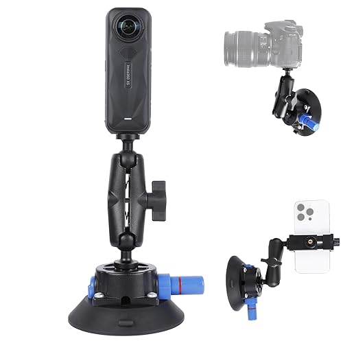PellKing Camera Vacuum Suction Cup Mount Compatible with Insta360 X5/X4/X3,GoPro Series and DSLR Camera,iPhone 16/15/14/13/12 Series,3.94” Double Ball