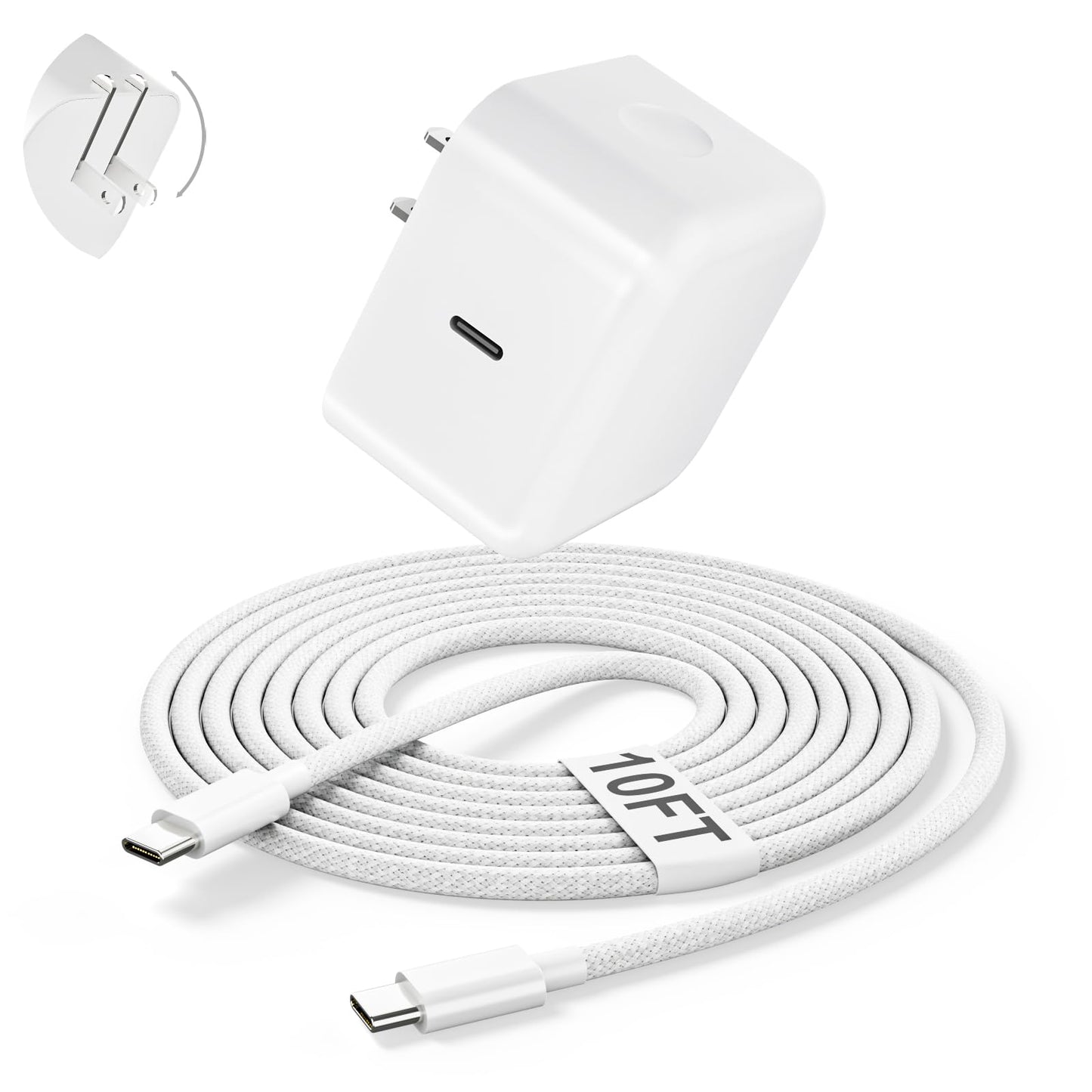 iPhone Charger Fast Charging,1-Pack USB-C Charge 40W iPhone 17 Charger with 60W Max Foldable Plug & USB C Cable 10FT, Compatible with i Phone 17/17