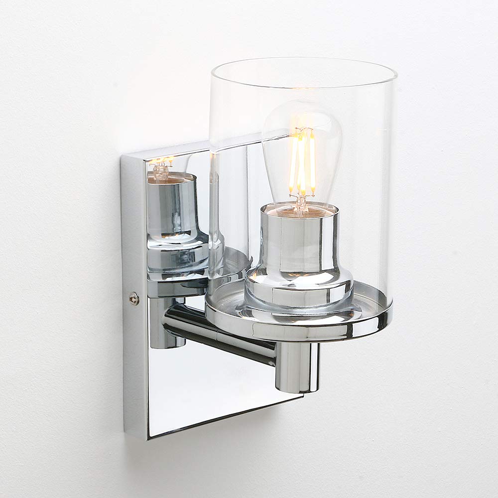 Pathson 1-Light Vintage Wall Sconce, Hardwired Bathroom Wall Light with Clear Glass Shade and Metal Base, Industrial Wall Mount Light Fixtures
