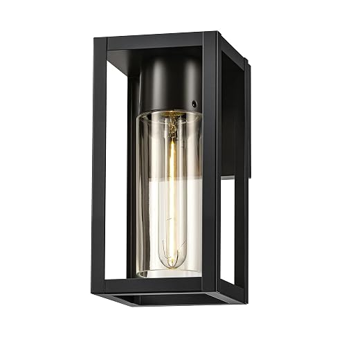 Globe Electric 60000167 1W LED Integrated Solar Powered Outdoor Wall Sconce, Matte Black, Integrated Solar Panel, Clear Glass Shade, 100 Lumens, 3000