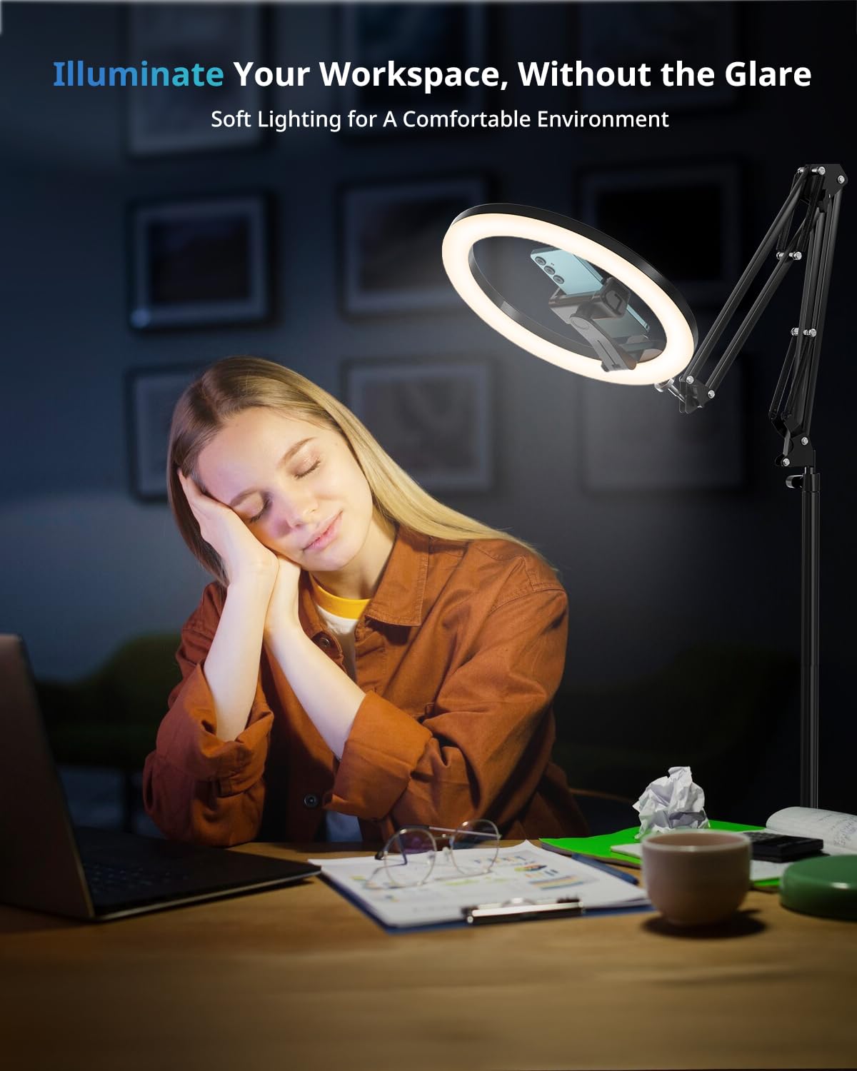 UBeesize 12" Ring Light Tripod for iPhone, 75" Tall Overhead Phone Mount for Video Recording, Live Streaming, TikTok, YouTube, Photography, Selfie