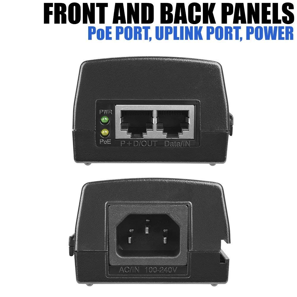 DiysecurityCameraWorld, Hi-POE Injector, 1 RJ45 PoE Port, 1 RJ45port,Output Power up to 60W