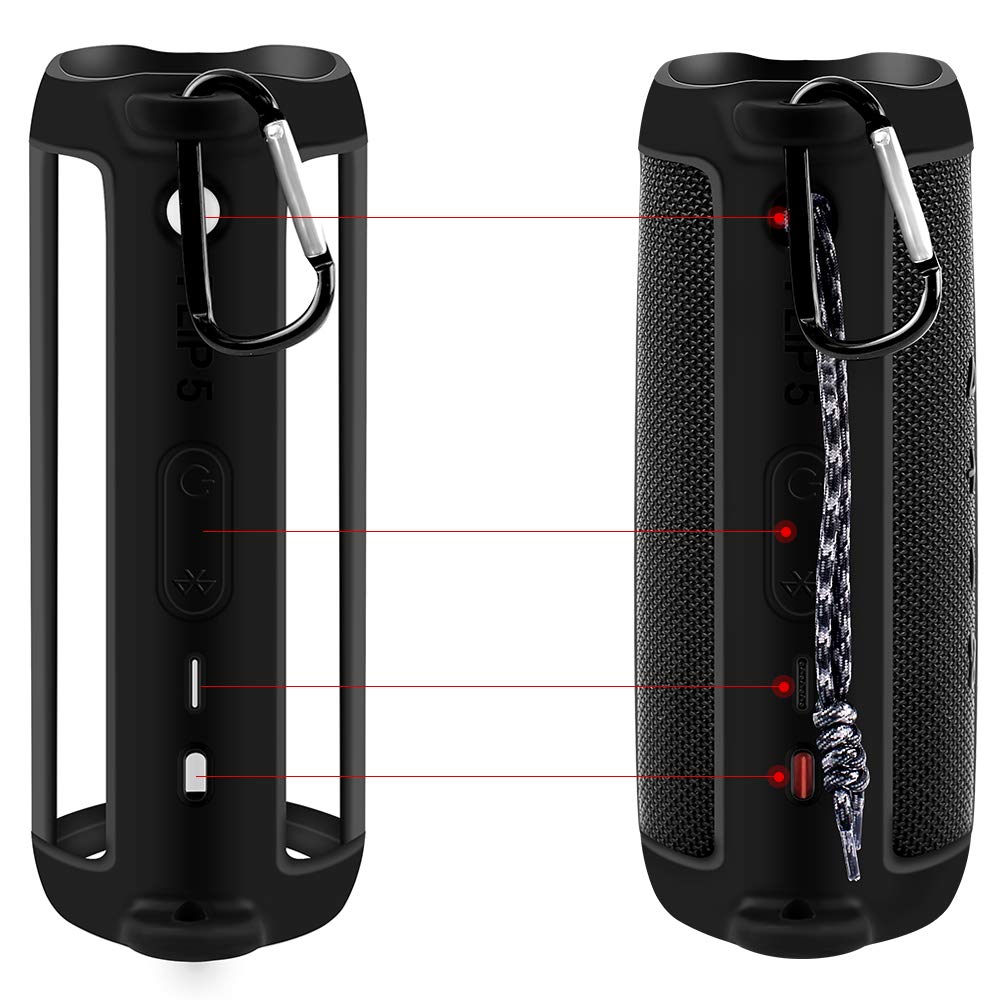 Silicone Case for JBL FLIP 5 Waterproof Portable Bluetooth Speaker, Gel Soft Skin Rubber Cover, Travel Carrying Storage Bag Pouch with Shoulder Strap