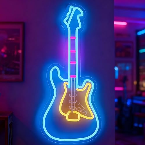Electic Guitar Neon Light, Guitar Neon Sign, LED Wall Decor with USB Powered (6.5ft cable), Dimmable Light Guitar Gifts Aesthetic Decor for Man Cave