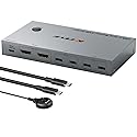 KCEVE KVM Switch 2 Monitors 2 Laptops USB C, KVM Switch Dual Monitor HDMI 4K@60Hz for 2 Laptops Share 4 USB 3.0 Devices with 80W PD, with 2 USB-C