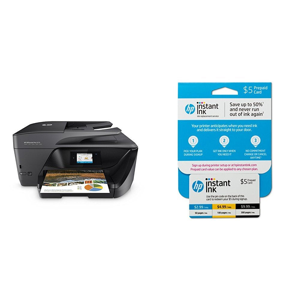 HP OfficeJet Pro 6978 All-in-One Wireless Printer with Mobile Printing (T0F29A) and Instant Ink Prepaid Card for 50 100 300 Page per Month Plans