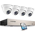 ZOSI Security Cameras System with 1TB Hard Drive,H.265+ 5MP Lite 8Channel HD-TVI DVR Recorder and 4pcs 1080P HD Surveillance CCTV Dome Cameras