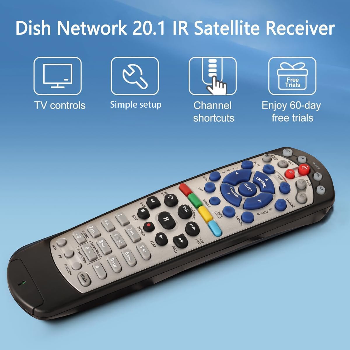 2 Pack New Dish Remote for Dish Network 20.1 IR Satellite Receiver TV DVD VCR Remote Control (Black)
