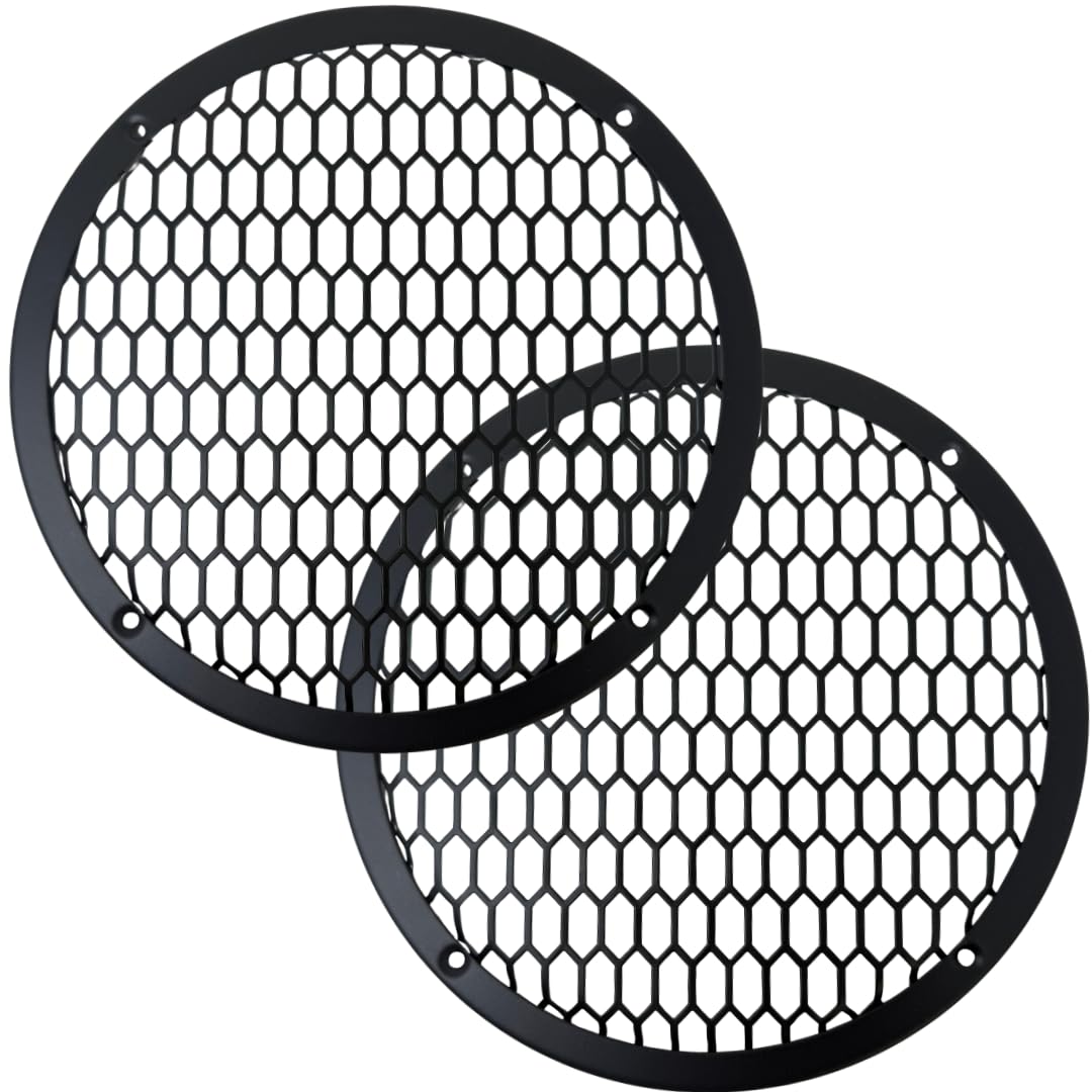 BassRockers 8" Metal Speaker Grill Cover HeavyDuty HexMesh Protective Grill Guard 8" Car Audio Speakers/Subwoofers, Universal Fit, Matte Black, 4-Hole
