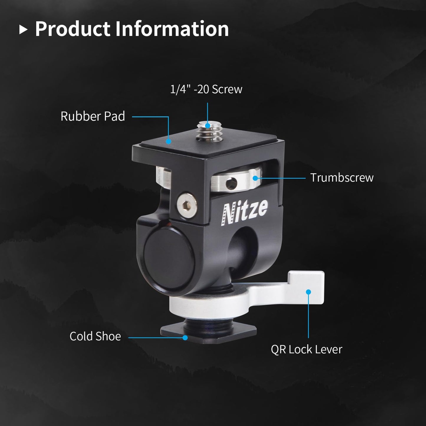 Nitze Field Monitor Mount with Quick Release Cold Shoe, Swivel and Tilt Adjustable Low Profile Monitor Holder - N54-F1