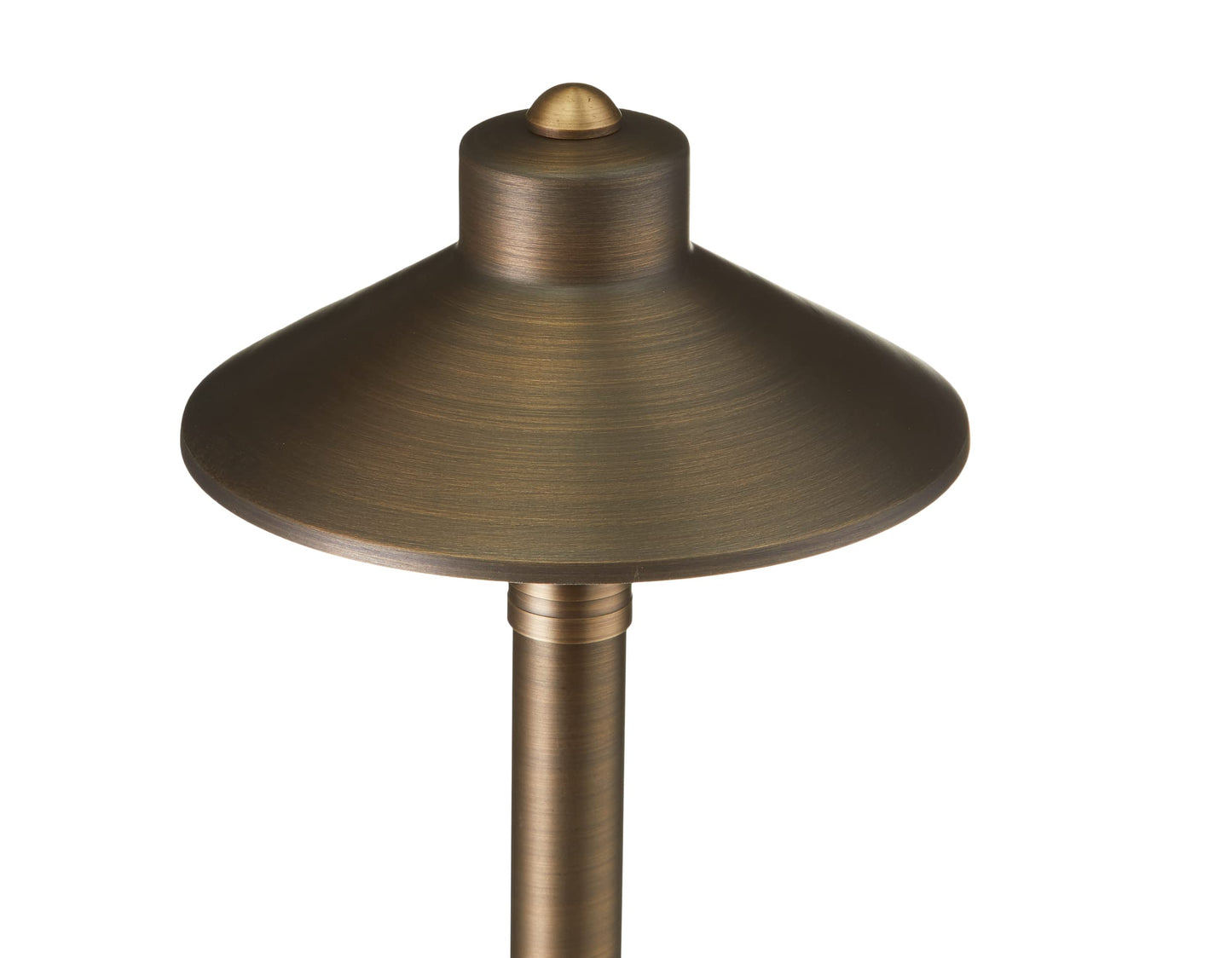 VOLT Flat Hat 12V Brass Path Light (7" Shade, 24" Tall) with 3W 2700K Warm White G4 LED Bulb for Low Voltage Landscape Lighting on Outdoor Pathway