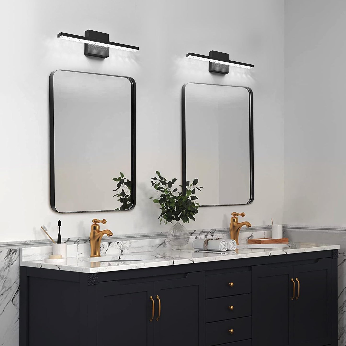 ZHUOER Modern LED Bathroom Vanity Lighting Fixtures Over Mirror 16inch 8W Modern Bath Light Matte Black Wall Lighting Fixture for Bathroom Cool White