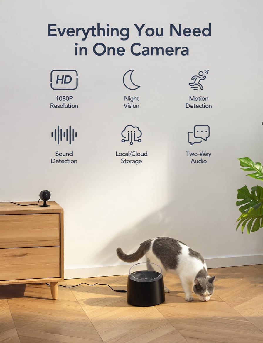 GNCC Only 2.4GHz Indoor Security Camera, 1080P Cameras for Home Security, Motion Detection, 2-Way Audio, Night Vision, Dog Camera with App, Easy