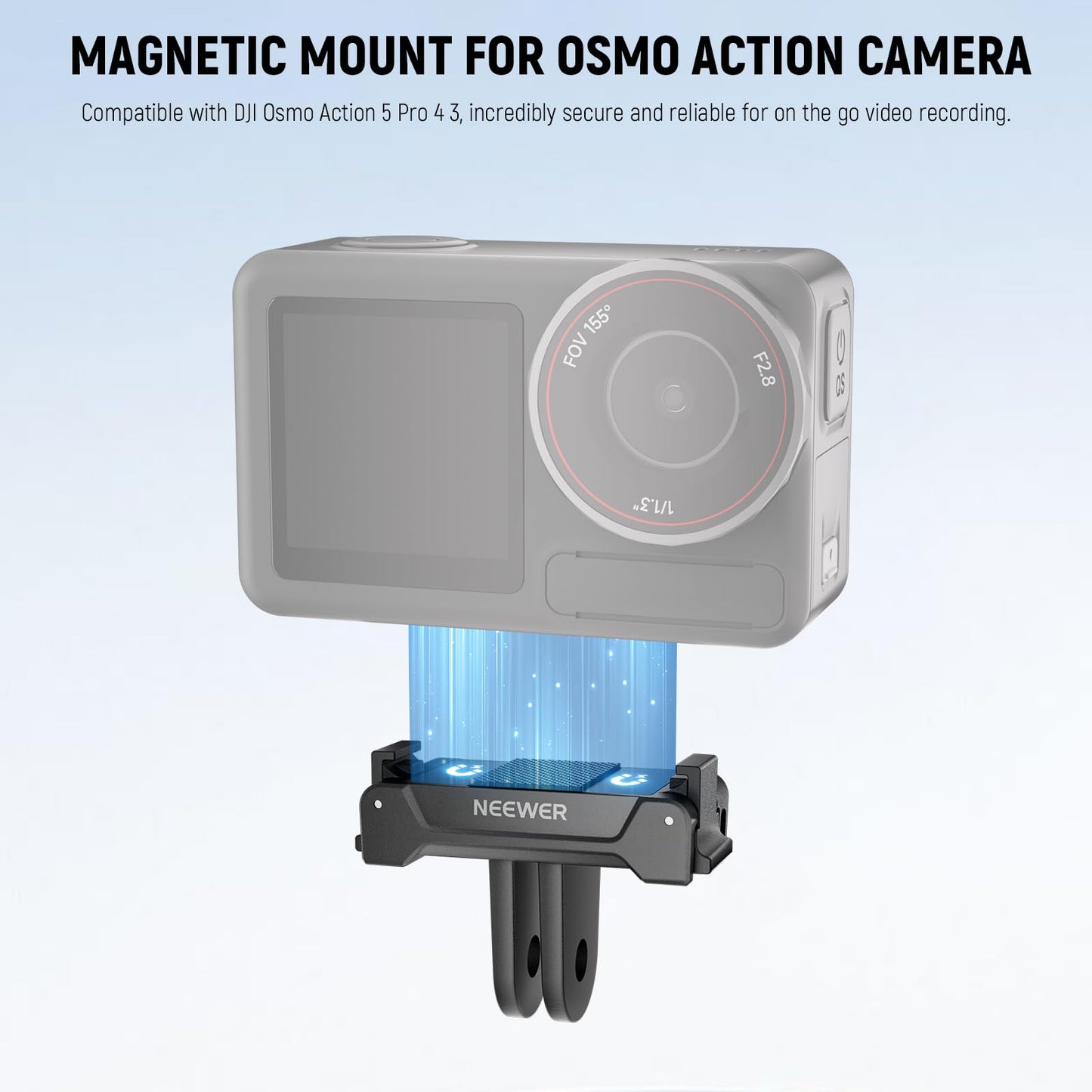 NEEWER Magnetic Mount Adapter Compatible with DJI Osmo Action 5 Pro 4 3, Quick Release Mount Base with Two Prong Connector for Tripods, Selfie Sticks