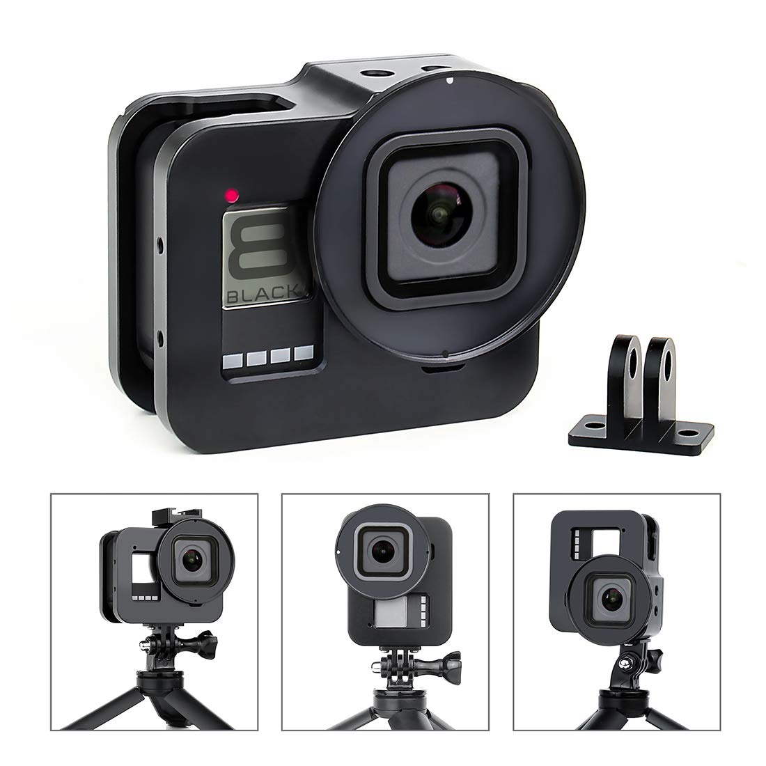 SOONSUN Aluminum Alloy Multi-Function Frame Mount Protective Housing Case with Vertical and Horizontal Modes for GoPro Hero 8 Black - Includes Lens