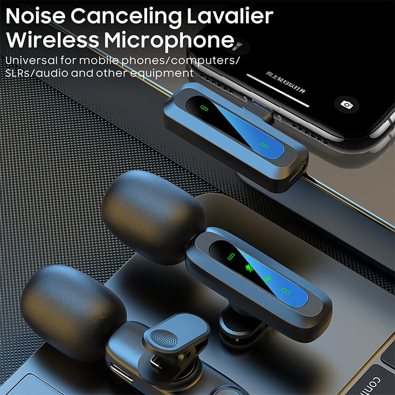 2-Pack Wireless Mini Microphone for iPhone 15,16,17, Lavalier Microphone for Video Recording, 2 In 1 Noise Reduction Lapel Mic For Android, Ipad, PC