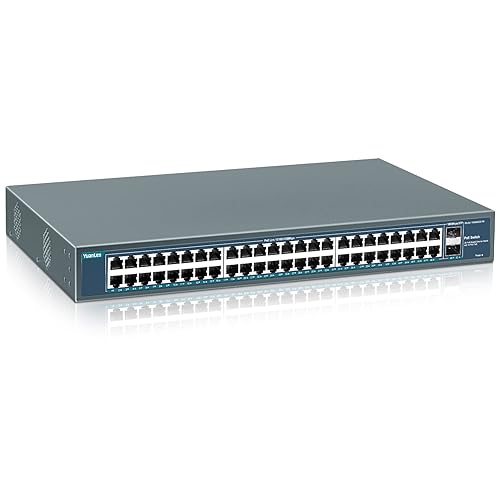 YuanLey 48 Port Gigabit PoE Switch Unmanaged with 2 1000Mbps SFP Uplink, 50 Port 802.3af/at 800W High Power PoE+ Network Switch, Metal Rackmount Power