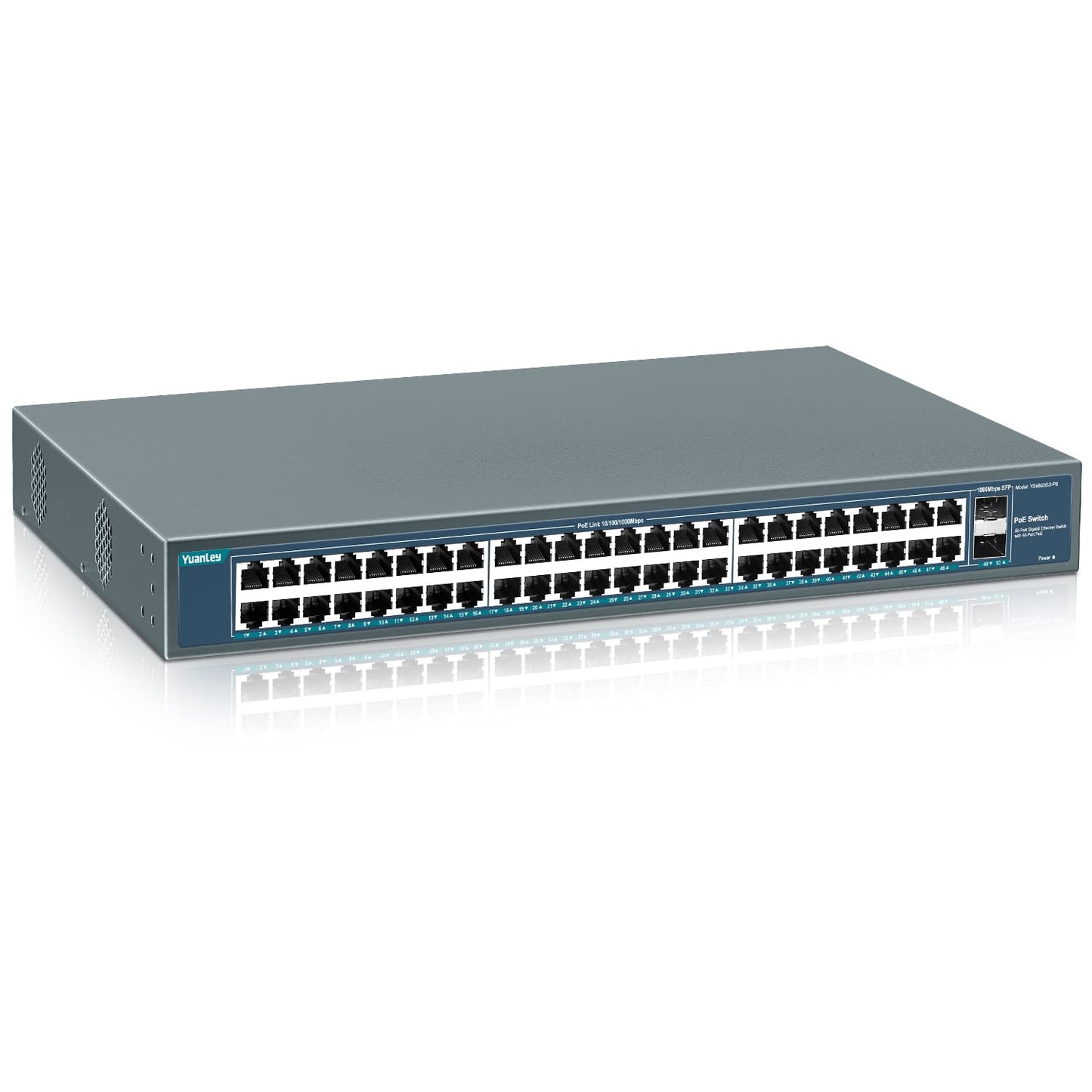 YuanLey 48 Port Gigabit PoE Switch Unmanaged with 2 1000Mbps SFP Uplink, 50 Port 802.3af/at 800W High Power PoE+ Network Switch, Metal Rackmount Power