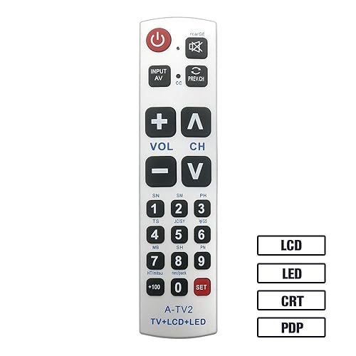 LuckyStar Big Button Universal Remote Control A-TV2, Initial Setting for Lg, Vizio, Sharp, Zenith, Panasonic, Philips, RCA - Put Battery to Work, No