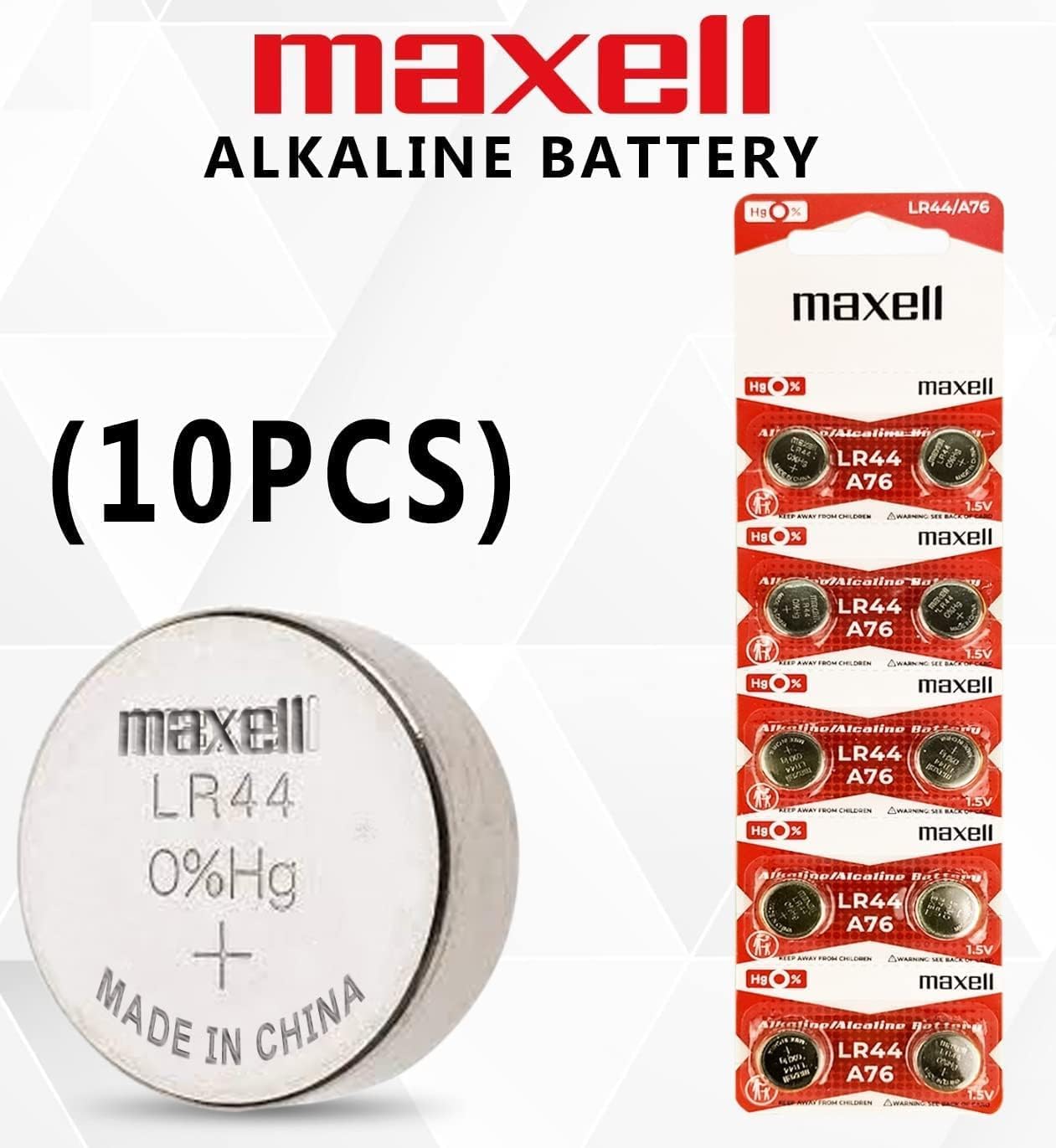 Maxell LR44 (A76) Batteries, 10 Count (775011)