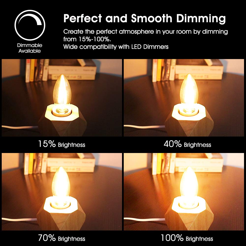 New Lights Candelabra Led Bulbs Dimmable, 2W Dimmable E12 Chandelier Light Bulbs, 2700K, B11 C35 Filament Led Candle Light Bulbs (Warm White, 6 Pack)