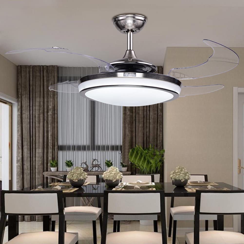 PDDL Home 42 Inch Fandelier Ceiling Fan Light with Remote Control, Retractable Fan Blade Chandelier Fan with Silent Motor
