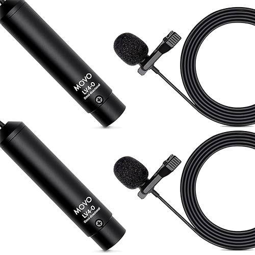 Movo LV4-O2 XLR Phantom Power Omnidirectional Lavalier Microphone Set, with Lapel Mic Clips and Windscreens - Perfect Lapel Microphone for Video