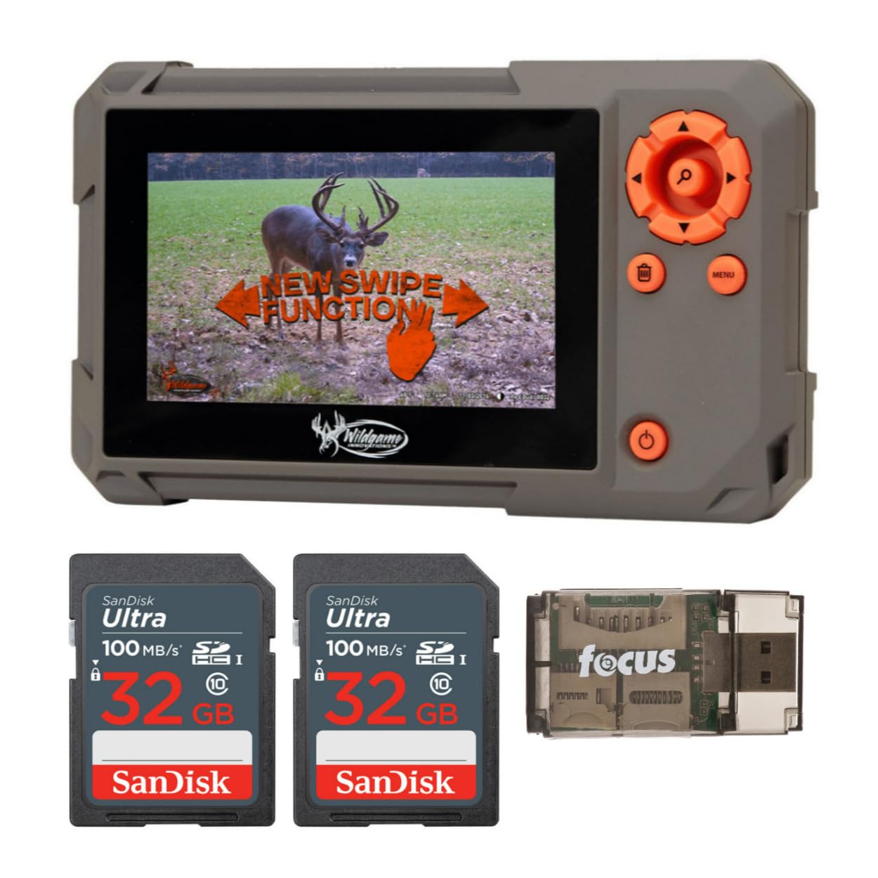 Wildgame Innovations Trail Pad Swipe SD Card Reader Bundle with 32GB Ultra SDHC UHS-I Memory Card (2-Pack), and All-in-One High Speed Card Reader (4