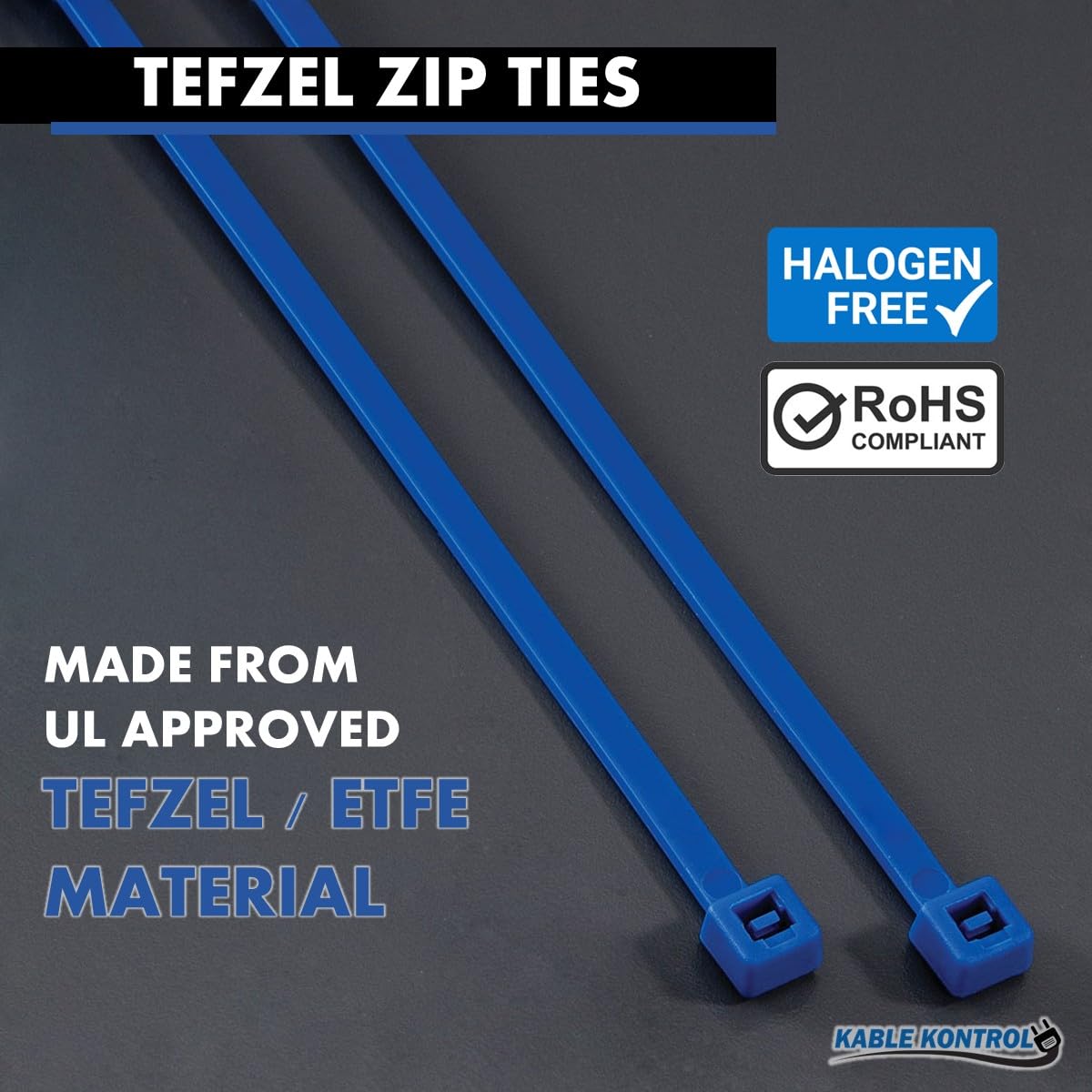 Kable Kontrol Tefzel Cable Ties ETFE, 4 Inch 100 Pcs, 18 Lbs Tensile Strength, High Temp Zip Ties UV, Chemical Resistant, Non-Corrosive, Ideal