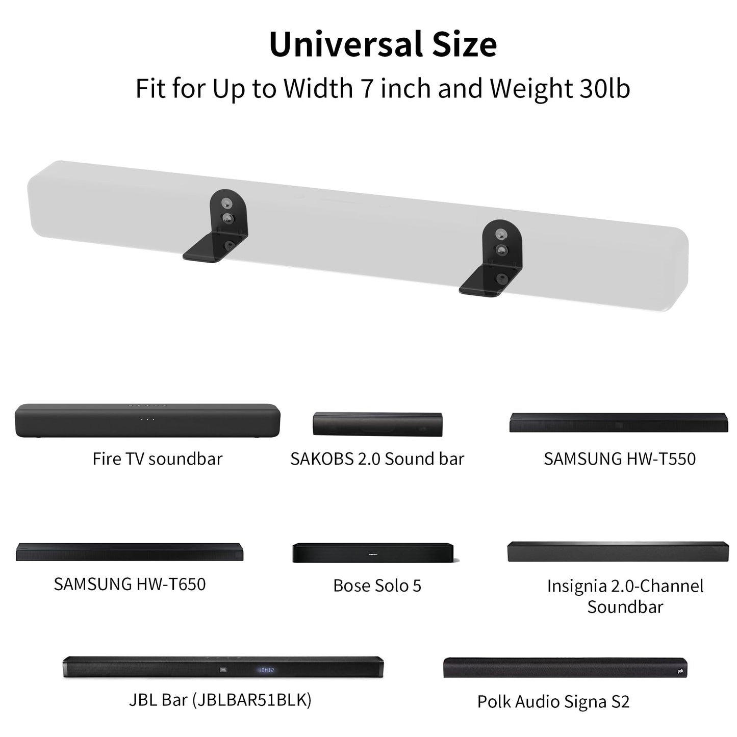 HomeMount Universal Soundbar Wall Mount - Adjustable Sound bar Mounts Mounting Shelf Stand Bracket for Fire TV/Samsung/TCL Channel Home