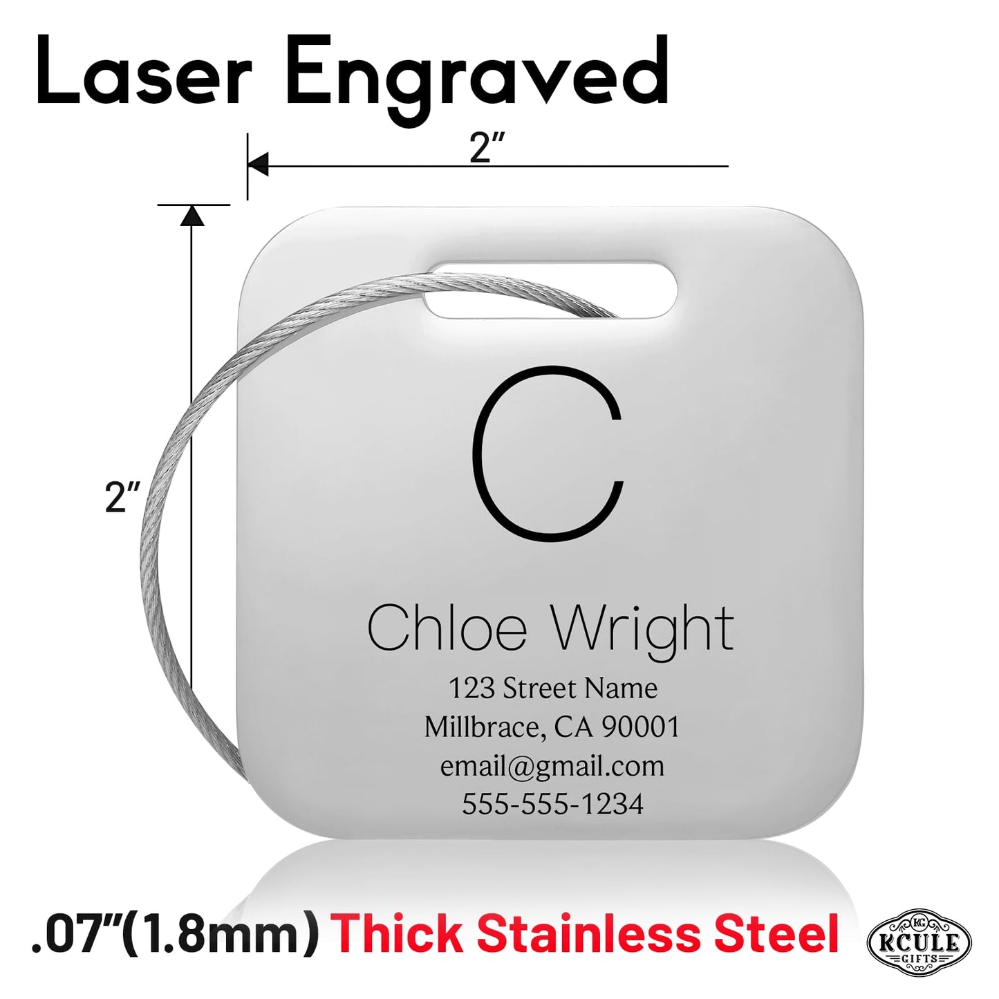 KCULE Customized Stainless Steel Luggage Tags: Personalize Your Suitcases, Backpacks, and Bags with Your Text (Silver)