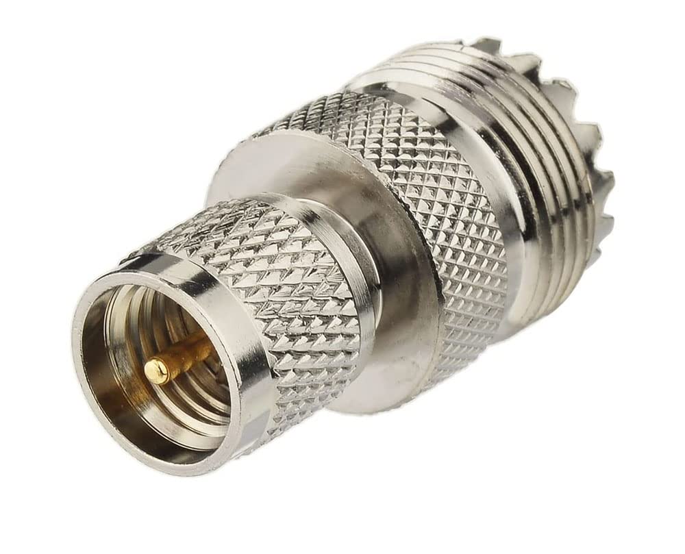 DHT Electronics RF coaxial Adapter MINI-UHF Male to UHF SO239 PL259 Connector Pack of 2
