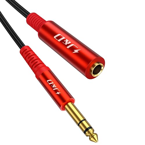 J&D 1/4 Inch Extension Cable, 6.35 mm Stereo Male to Female, Gold Plated Connectors, Durable PVC and Copper, Professional Audio Extender