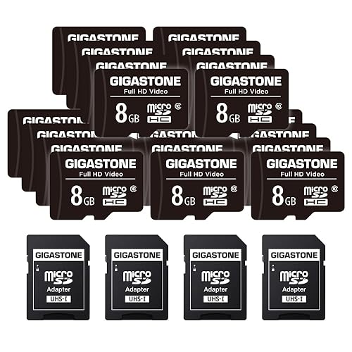 GIGASTONE 8GB Micro SD Card 20-Pack, Full HD Video, Surveillance Security Cam Action Camera Drone, 80MB/s Micro SDHC Class 10, with Adapters