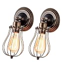 GLADFRESIT Vintage Wall Sconces Set of Two Industrial Wire Cage Light, Vintage Metal Barn Wall lamp, Indoor Farmhouse Lights Fixture Adjustable