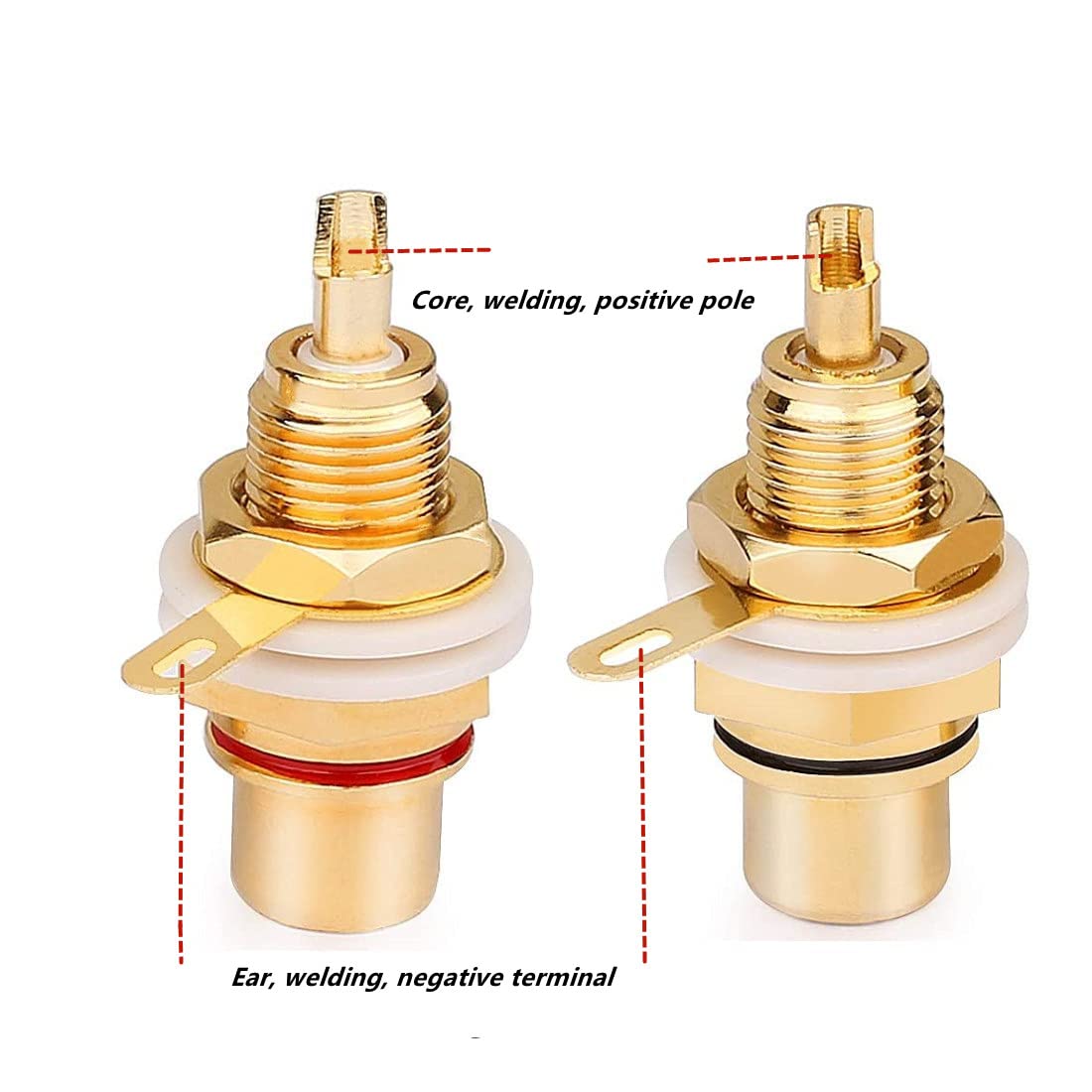 GDQLCNXB Gold Plated Female RCA Phono Panel Mount Chassis Socket Plug Jack Connector - (6 Pcs)
