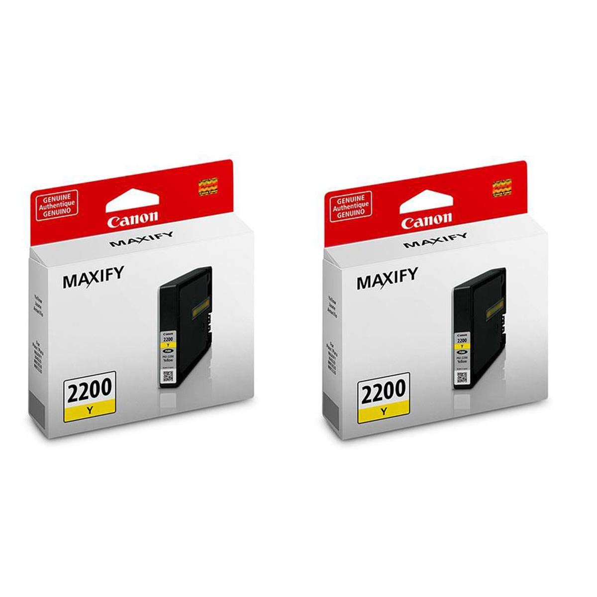 Canon 2 Pack PGI-2200 Yellow Pigment Ink Tank for iB4020, iB4120, MB5020, MB5120, MB5320, MB5420 MAXIFY Series Printers, 700 Pages Yield