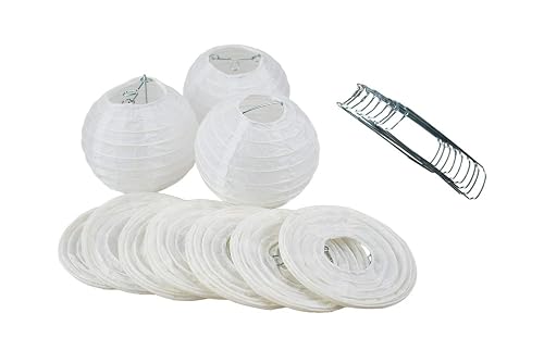Quasimoon PaperLanternStore Decorative Paper Lantern - (10-Pack, 4-Inch, White, Even Ribbing) Round Paper Lanterns - Ideal Wedding and Party Decor or