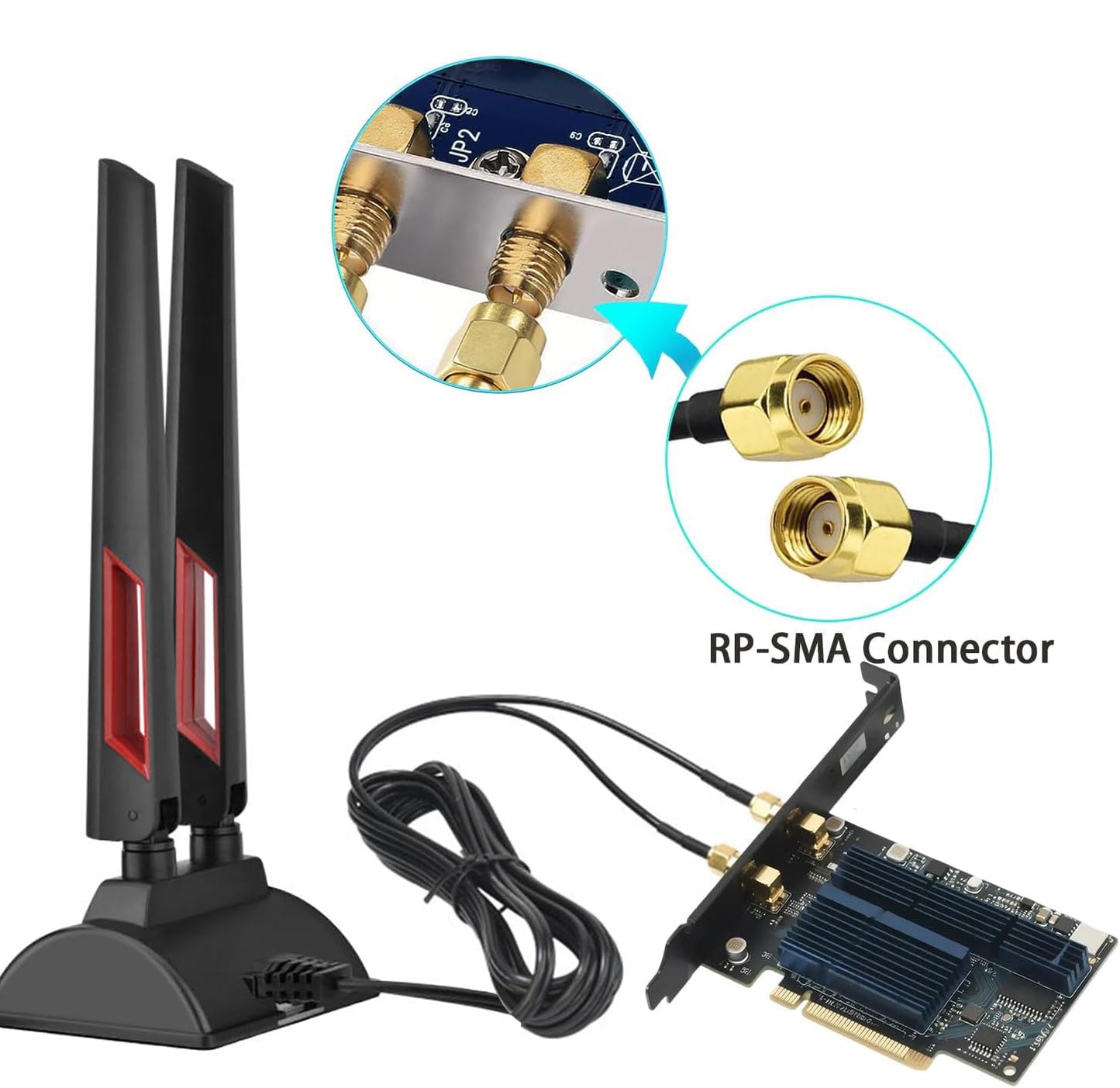 WiFi 6E Tri-Band Antenna 6GHz 5GHz 2.4GHz Gaming WiFi Antenna Magnetic Base with 6.5ft Extension Cable for PC Desktop Computer PCIe WiFi 6E Card