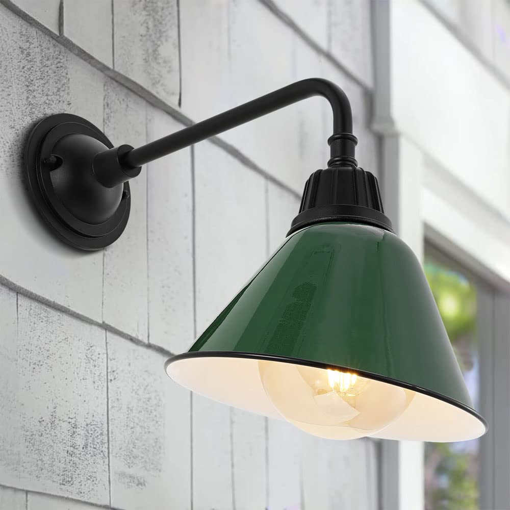 JONATHAN Y 9.63" Navy/Black 1-Light Farmhouse Outdoor Sconce, Industrial LED Wall Light, Gooseneck Arm Barn Lamp with Metal Bell Shade for Porch