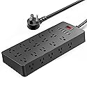 ZHANGONG 25-Outlet Power Strip Surge Protector with 6 USB Ports (2 USB-C) & Flat Plug, 2000 Joules, 6.5 Ft Extension Cord for Multiple Devices