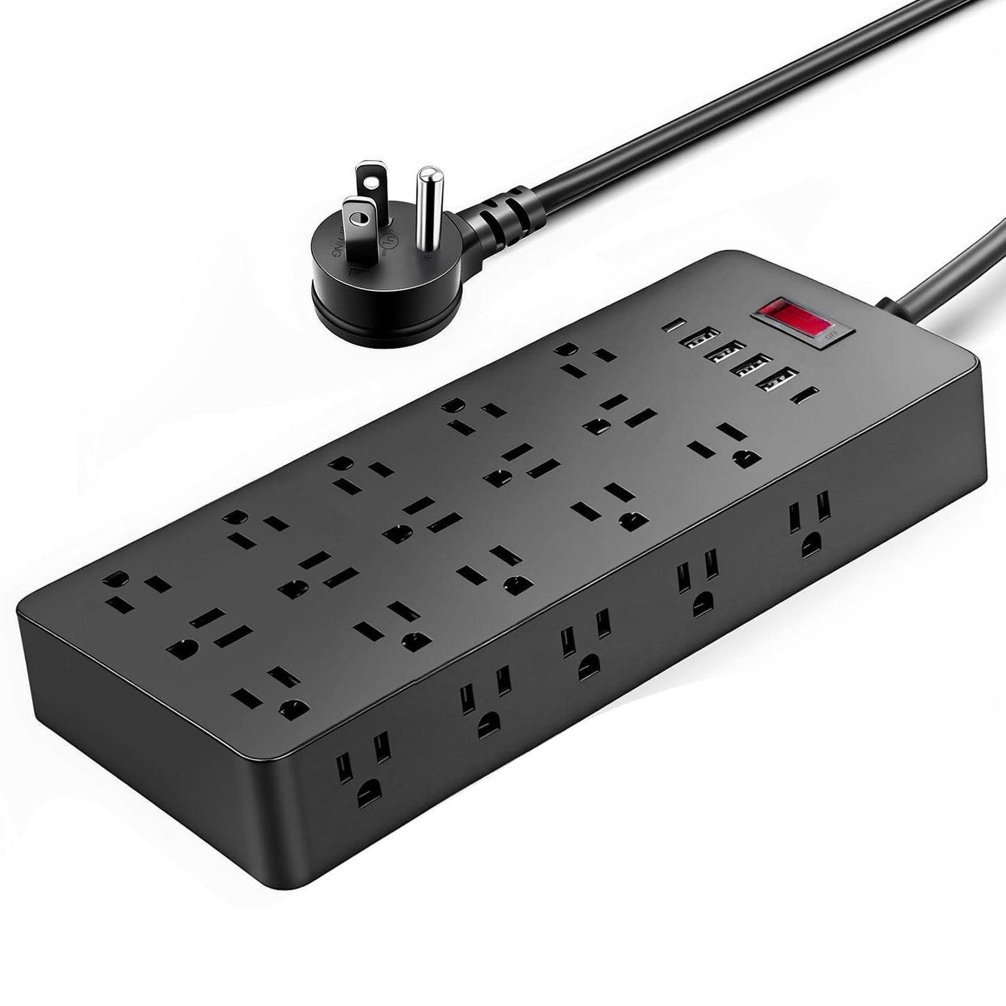 ZHANGONG 25-Outlet Power Strip Surge Protector with 6 USB Ports (2 USB-C) & Flat Plug, 2000 Joules, 6.5 Ft Extension Cord for Multiple Devices