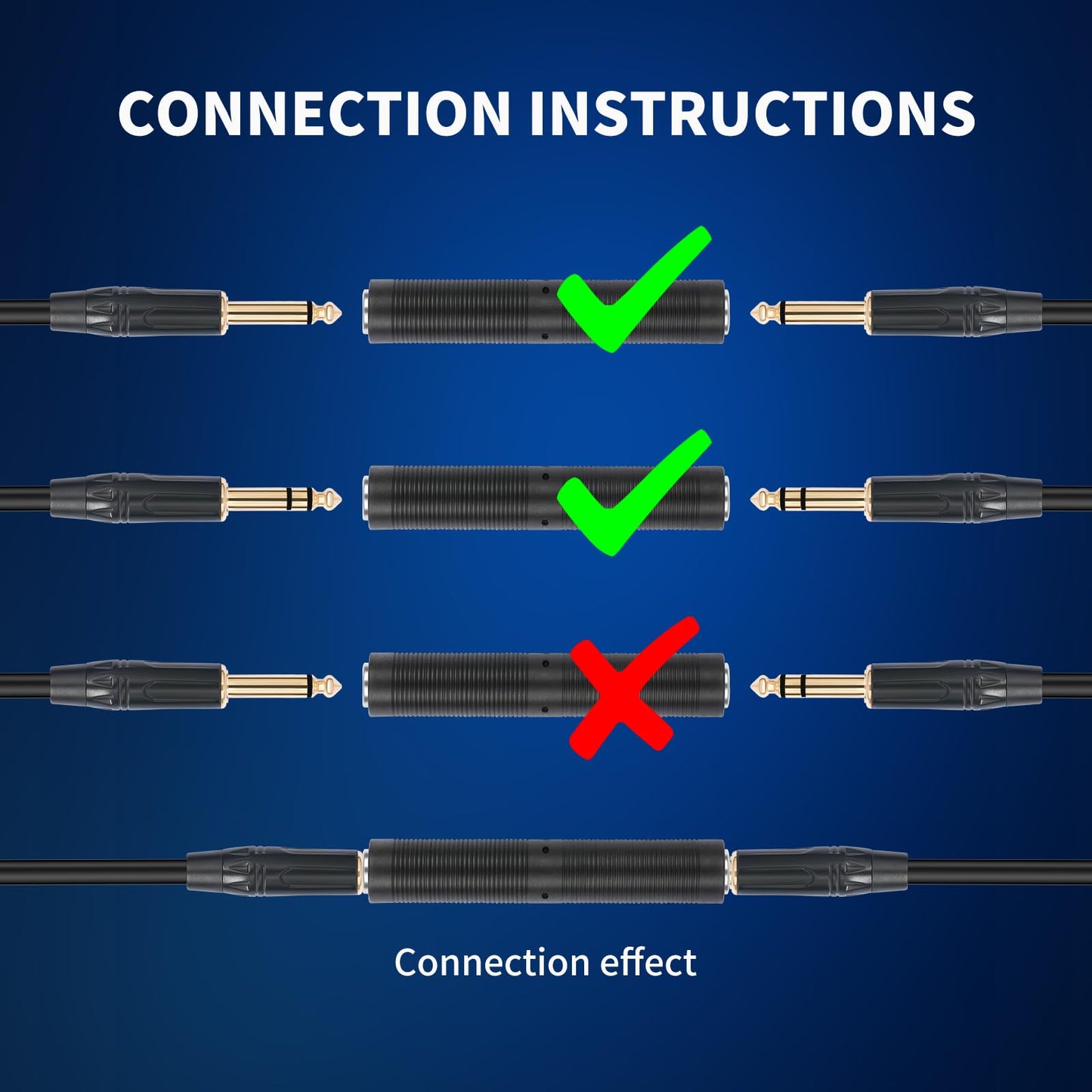 Devinal 1/4 Inch TRS/TS Female to Female Coupler, 6.35mm Jack Stereo Adapter Joiner, Gender Changer Connectors - 4 Pack