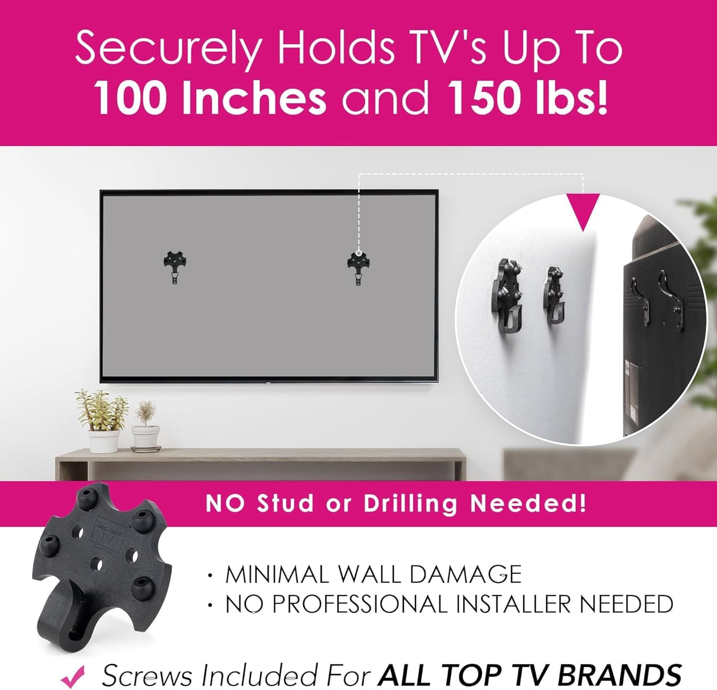 HangSmart TV & SoundBar Mount Bundle No Stud Easy Install, Universal Wall Mounts for Up to 150LBS & SoundBars Up to 50LBS Fits Most TVs & SoundBars