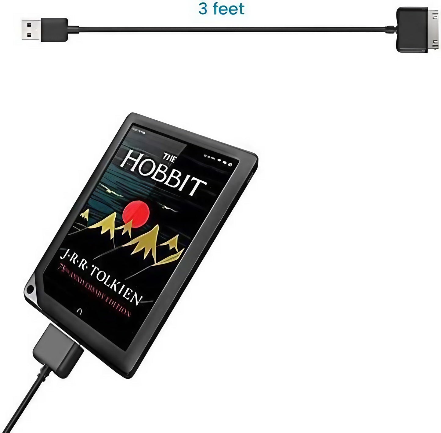 Smays 3-in-1 Replacement Charger Cable Kit for All Barnes & Noble Nook Tablets (HD, HD+, Color, Glowlight) - 3ft USB 2.0 Charging & Data Sync Cables