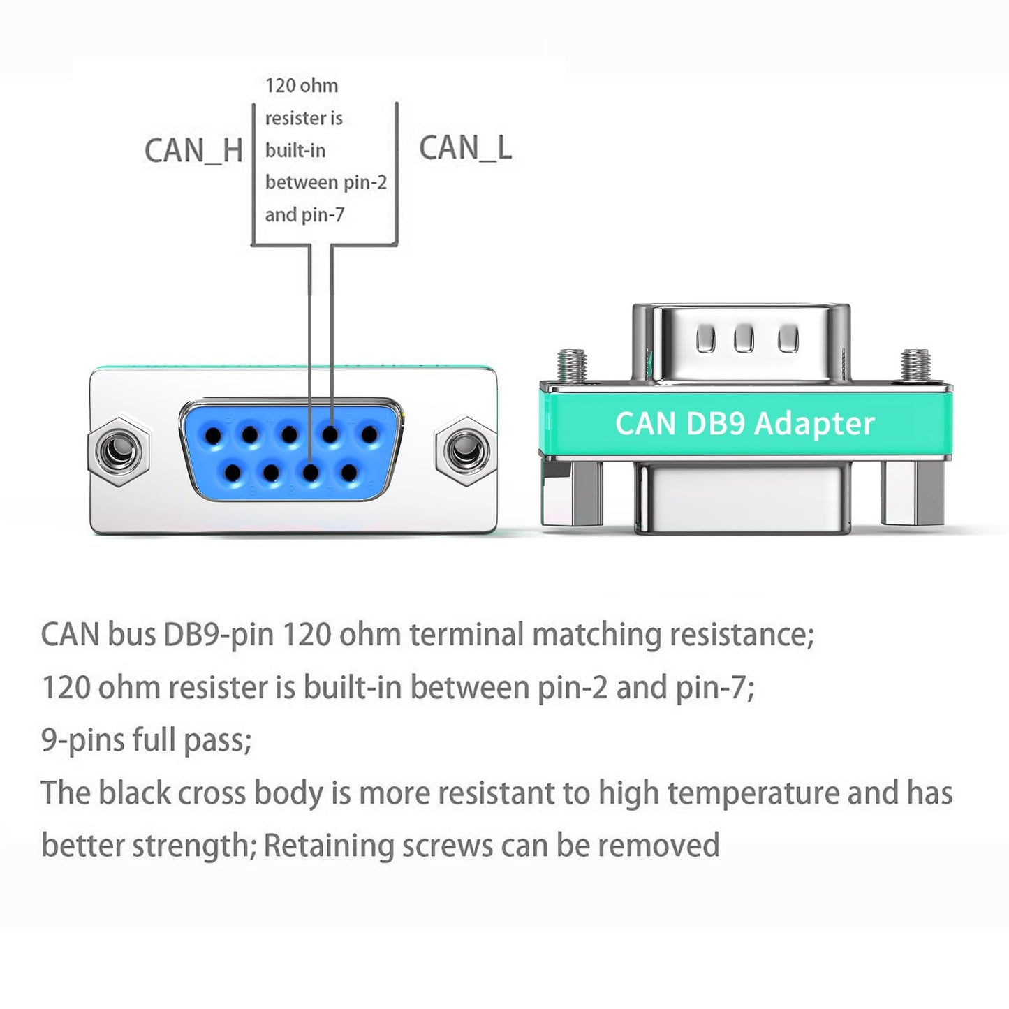 JUXINICE 2Pack CAN Bus DB9 Terminal Male to Female Connector Adatper with 120ohm Resistance Between CAN-H and CAN-L DB9-RS485 Adapter