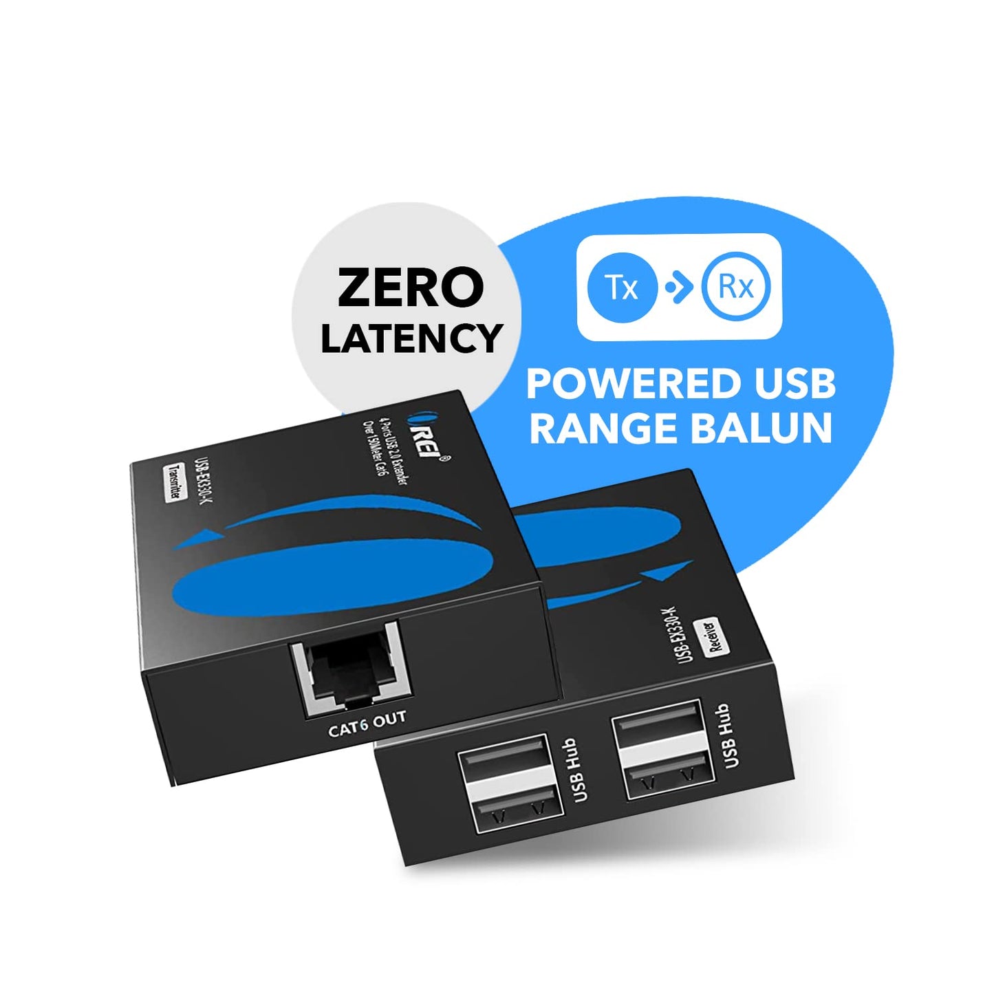 OREI USB Over Ethernet Extender Upto 330 Feet - Extends USB 2.0 Signals Over LAN Ethernet with 2 Ports - Power Over Cable, Long Distance Extension